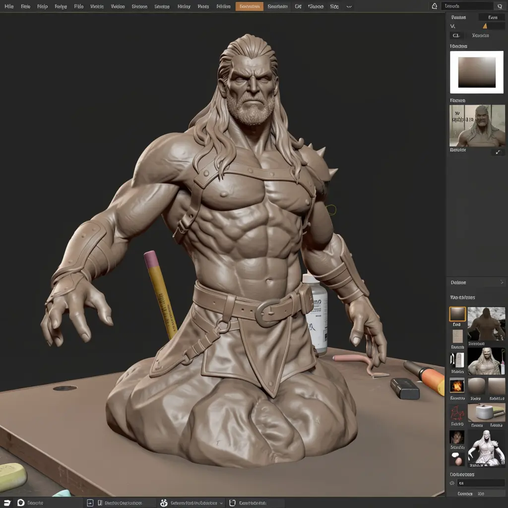 Digital sculpting in progress showing detailed character work